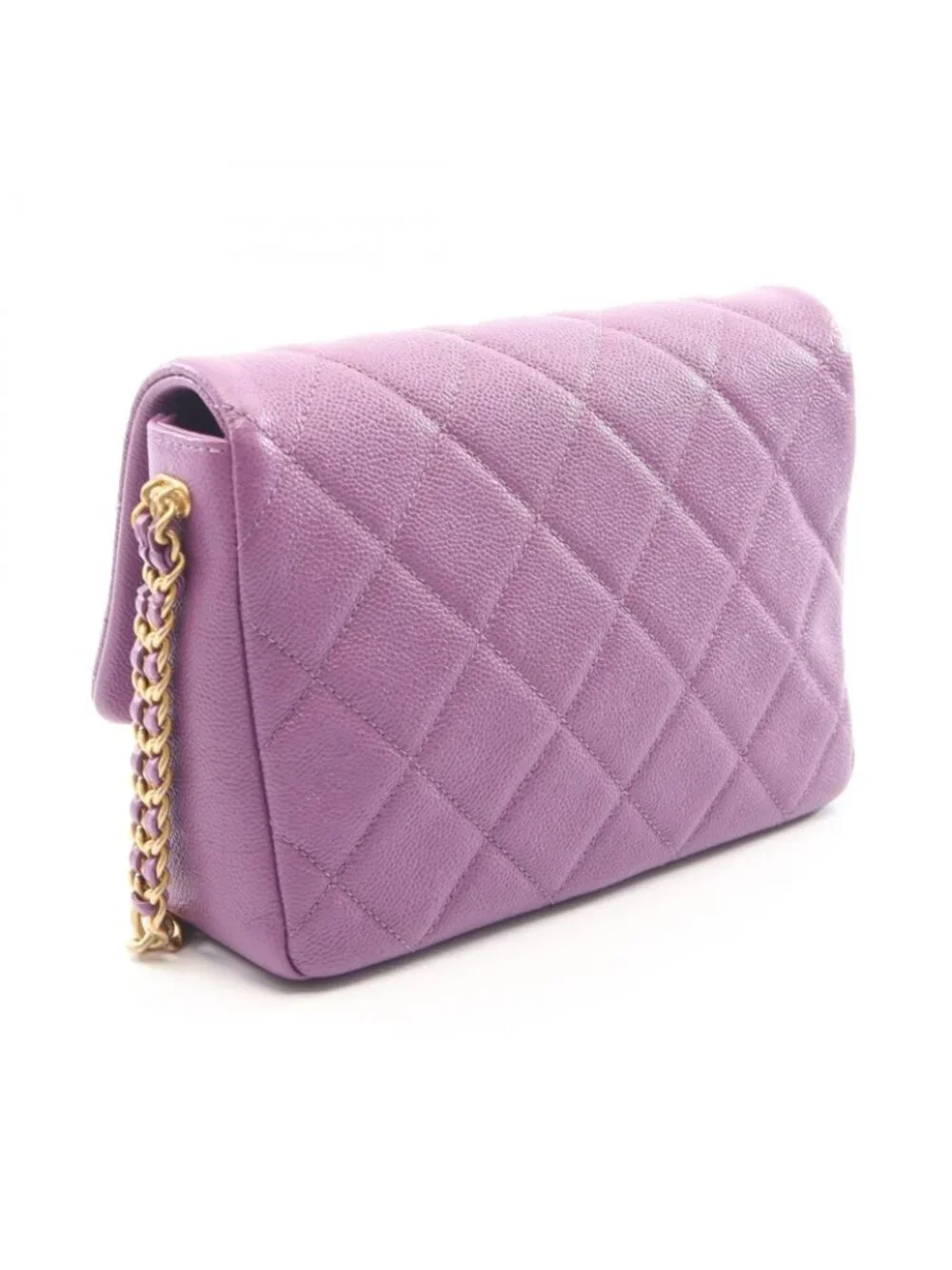 Chanel Shoulder Bag Quilted Small Flap Purple Caviar Leather Chain